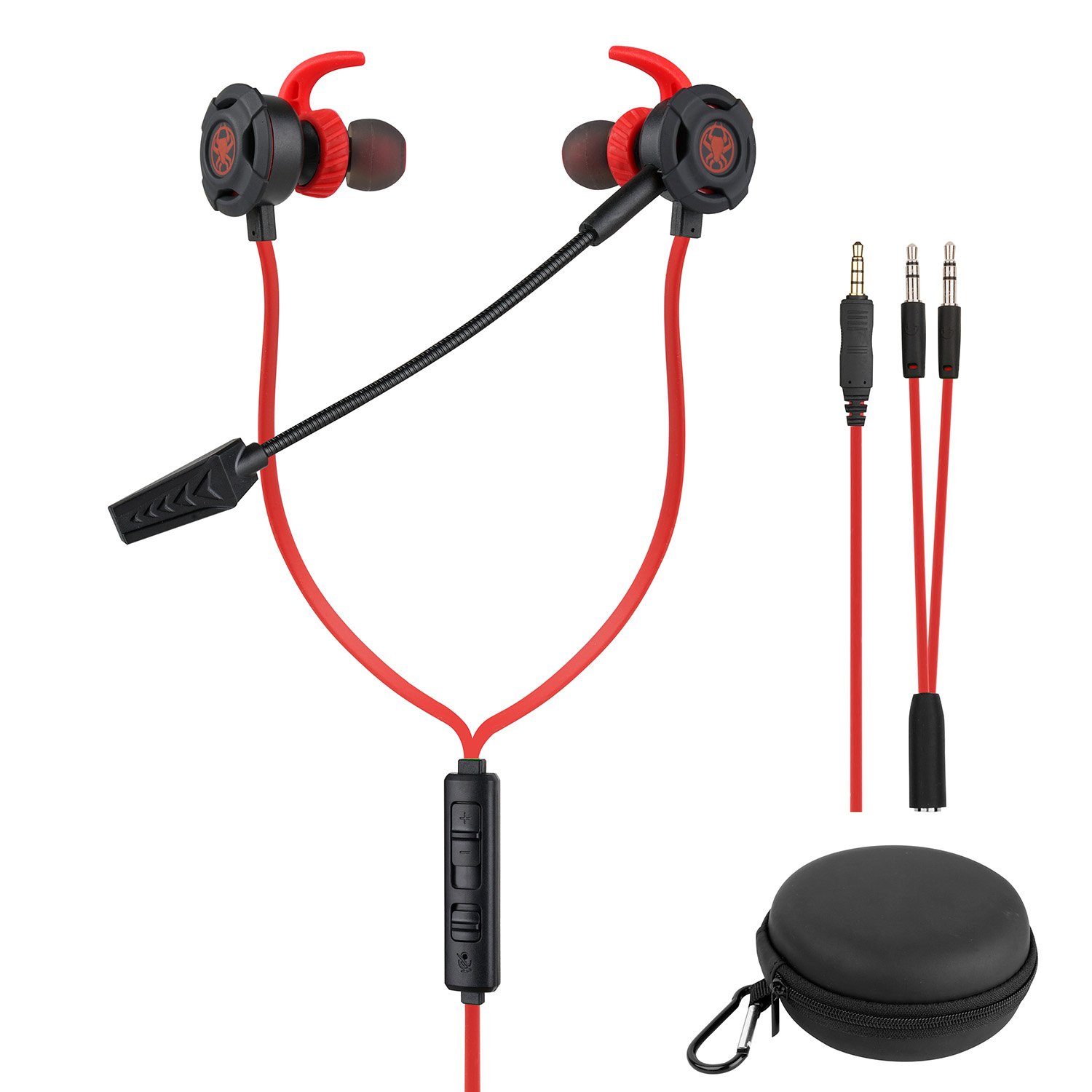 Gaming headset with in ear microphone noise canceling earphone with microphone for phone computer gamer Red